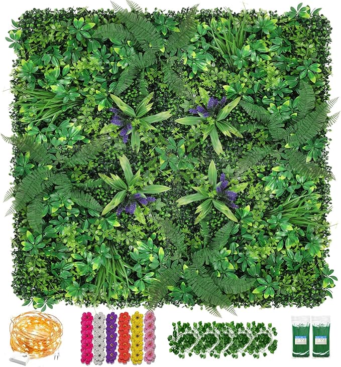 Artificial Boxwood Panel 8 Pieces 20"x20", Faux Ivy Privacy Fence Screen by Sturdon