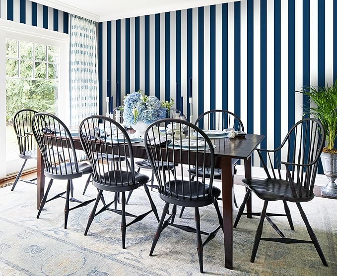 Guvana 17.7"x197" Navy Blue Wallpaper Striped Peel and Stick Wallpaper Blue and - Image 4