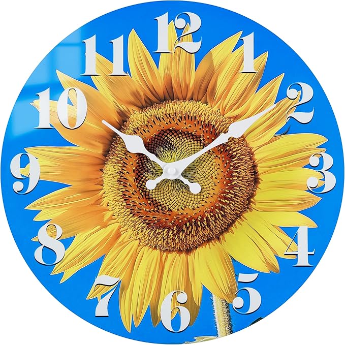 Large Sunflower Decor Wall Clocks, Waterproof Glass Wall Clock by HorizentWallClock