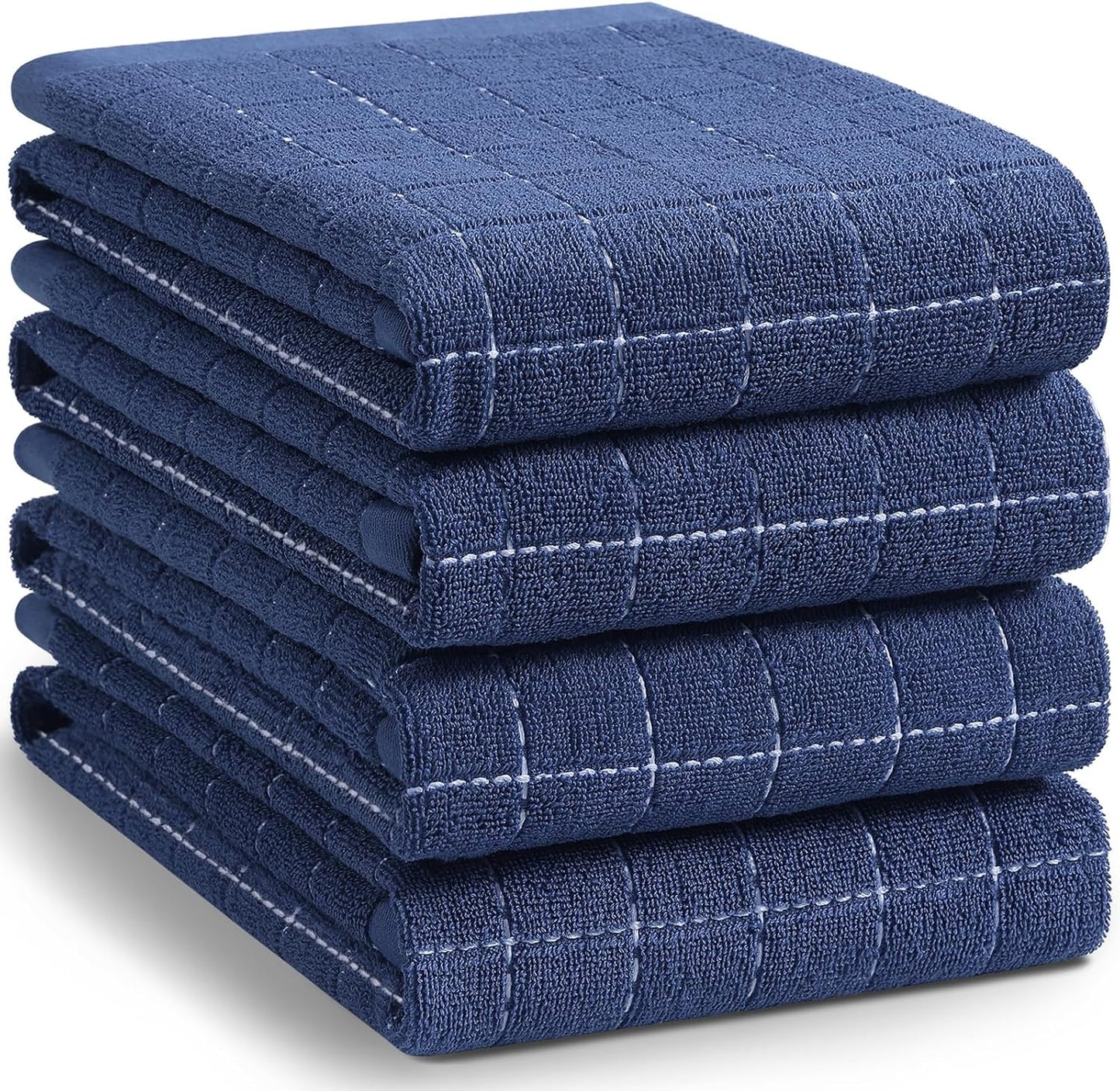 Homaxy 100% Cotton Terry Kitchen Towels(Navy Blue, 20 x 28 inches), Checkered Designed, Soft and Super Absorbent Dish Towels, Large 4 Pack