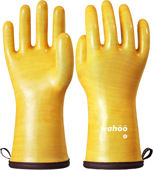 LANON Protection Wahoo Liquid Silicone Smoker Oven Gloves, Food-Contact Grade, Heat Resistant Gloves for Cooking, Grilling, Baking, Yellow, M/8
