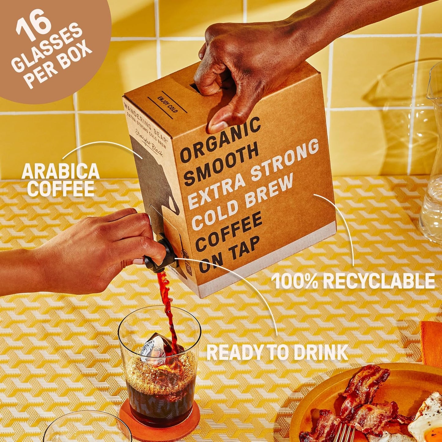 Wandering Bear Decaf Cold Brew Coffee On Tap, 96 fl oz - Bold, Smooth, Unsweetened, Shelf-Stable, Ready to Drink, Iced Cold Brewed Coffee Drinks - Gluten Free & Vegan Decaf