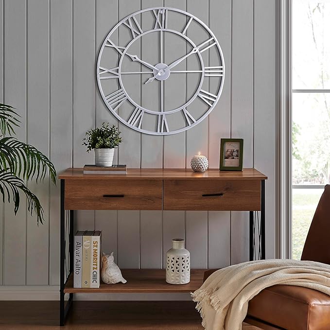 CLXEAST Large Modern 30 Inch Wall Clock Silver, Oversized Big Roman Numeral - Image 8