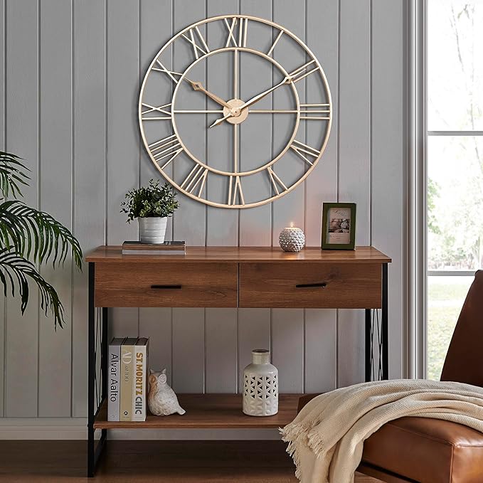 CLXEAST Champagne Gold 30 Inch Wall Clock, Large Modern Metal Roman Numeral - Image 8