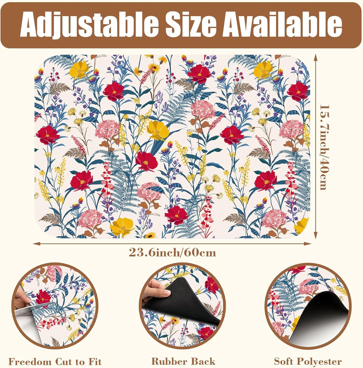 Dish Drying Mat Spring Flowers Coffee Bar Mat for Countertop Botanical Coffee Mat Absorbent Rubber Backed Hide Stain Dish Drainer Rack Mat Coffee Maker Coffee Pot Dining Room Decor 15.7 x 23.6 Inch