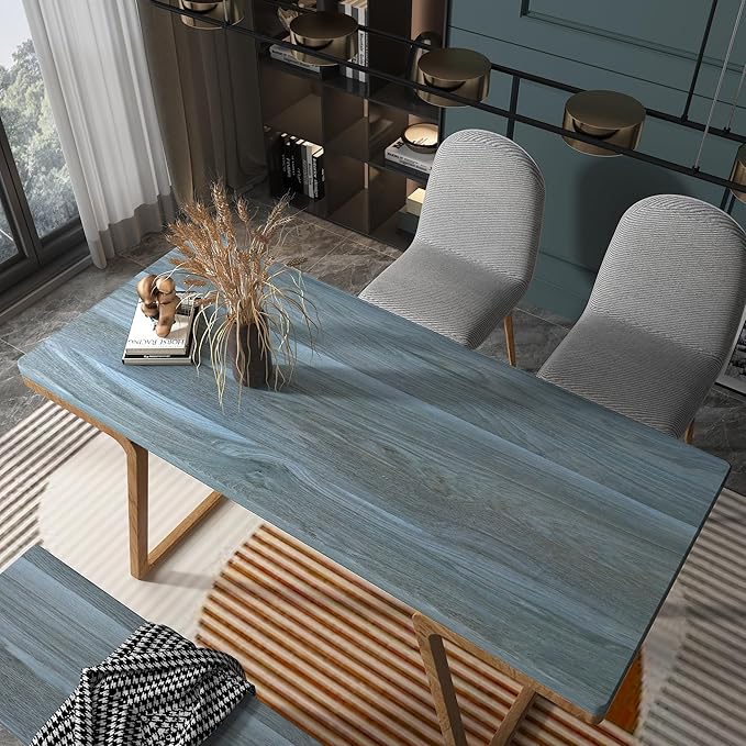BOMENG Blue Wood Grain Wallpaper Peel and Stick Peacock Contact Paper - Image 2