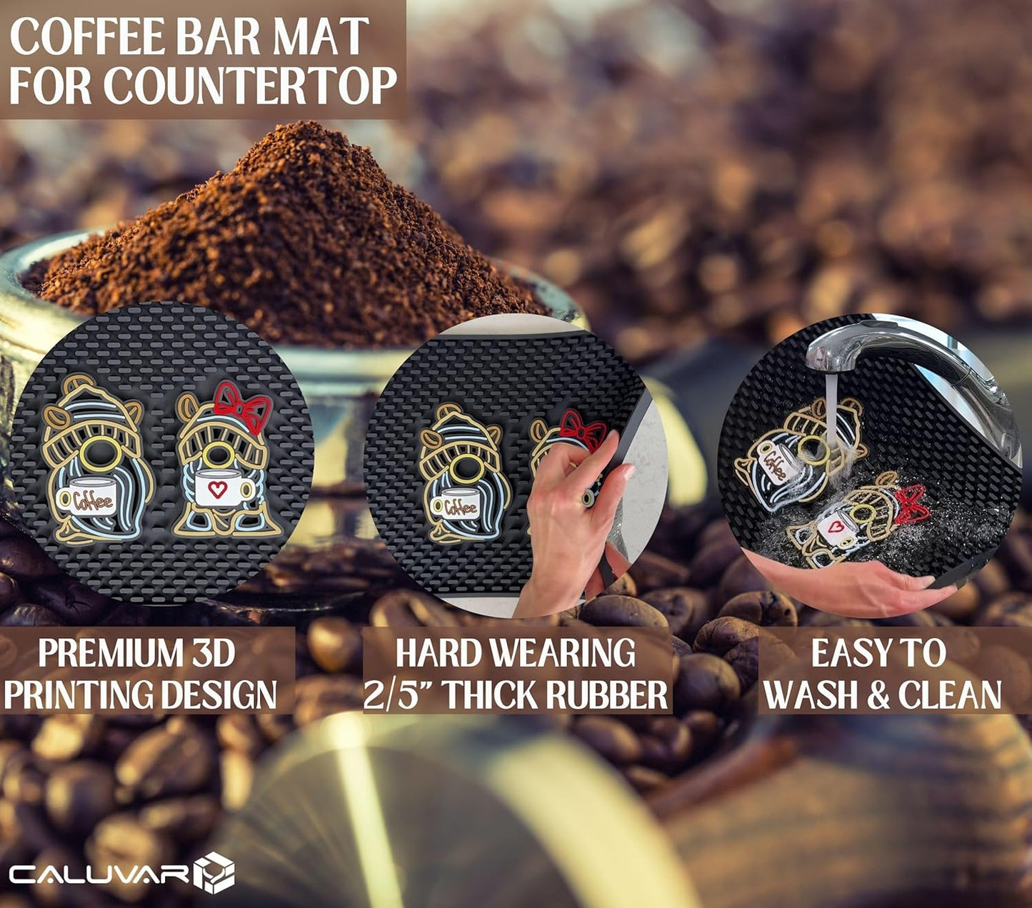 Coffee Bar Mat for Countertop, Large 18x12 Cute Gnome Coffee Mat, Kitchen Decor and Accessories Bar Sign, Durable Kitchen Mats Accessories, Funny Gnomes Signs for Station, Gnomes Decorations for Home