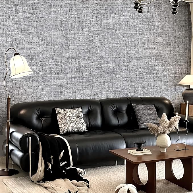 Grey Grasscloth Peel and Stick Wallpaper 17.3"x300" Faux Linen Textured Contact - Image 8