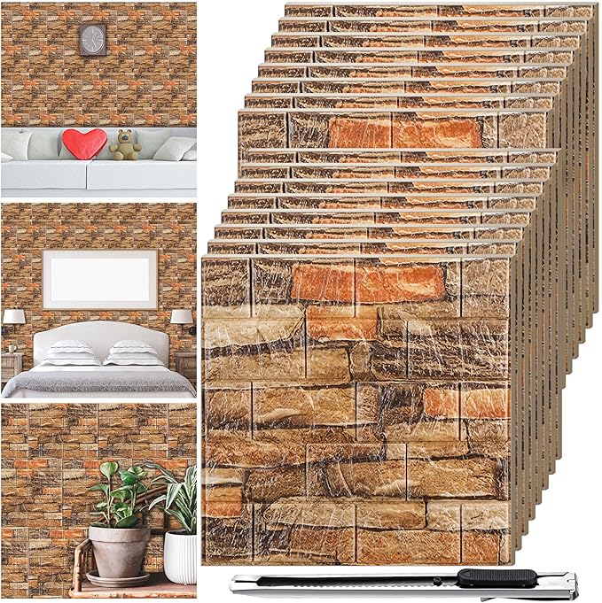 Colarr 60 Pcs 58 Sq ft 3D Wall Panels Peel and Stick Faux Foam 3D Brick by Colarr