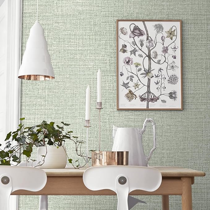 Green Grasscloth Peel and Stick Wallpaper 17.3"x120" Faux Linen Textured - Image 4