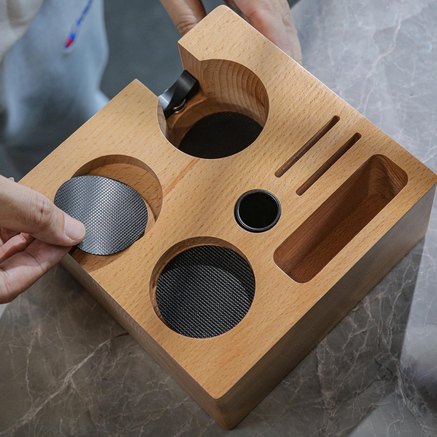 58mm Tamper Kit for E61 Machines – Maple Bottomless Portafilter, Spring Tamper, Distributor, Dosing Funnel & Tamping Station | Compatible with Rocket, Lelit, Profitec, ECM