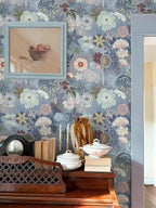 Ismoon Floral Peel and Stick Wallpaper Vintage Blue Contact Paper Jellyfish - Image 2