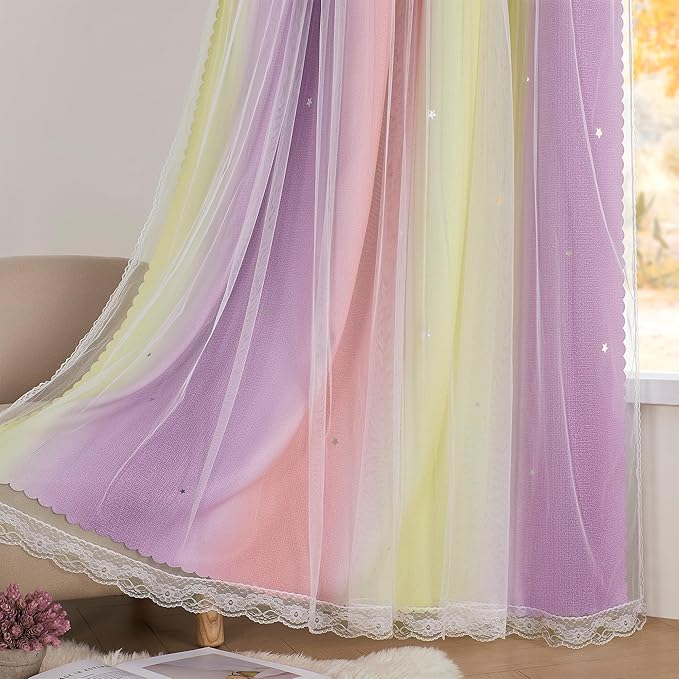 XiDi Pink & Rainbow Curtains for Kids & Girl Room - Image 4