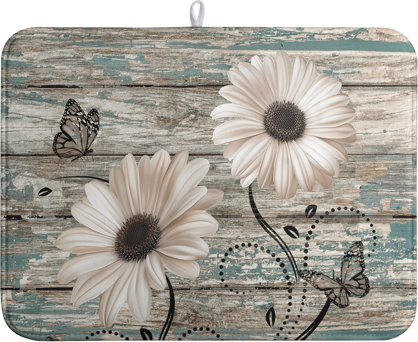 Summer Sunflower Vintage Dish Drying Mats for Kitchen Counter Country Rustic Daisy Farmhouse Kitchen Dishes Dryer Pad Fall Absorbent Dish Mat Microfiber Washable Foldable Reusable Large 18x24 in