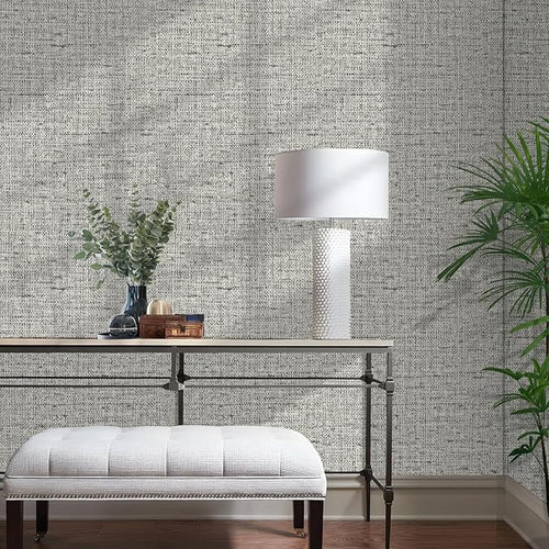 15.75"x590.6" Gray Grasscloth Wallpaper Peel and Stick Removable Textured Wall - Image 2