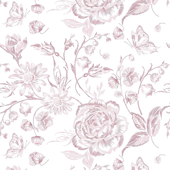 Yasinet Pink Floral Wallpaper Boho Peel and Stick Wallpaper Pink and White - Image 9