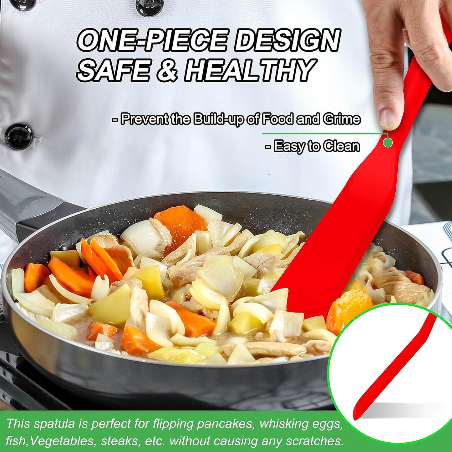 Anaeat Silicone Thin Spatula Set of 2 - Mini Brownie Serving Spatulas - Non Stick Spurtle Turner for Easy Cooking Eggs, Omelet, Pancake, Burgers, Pizza, Steak, Crepes, Heat Resistant & BPA Free