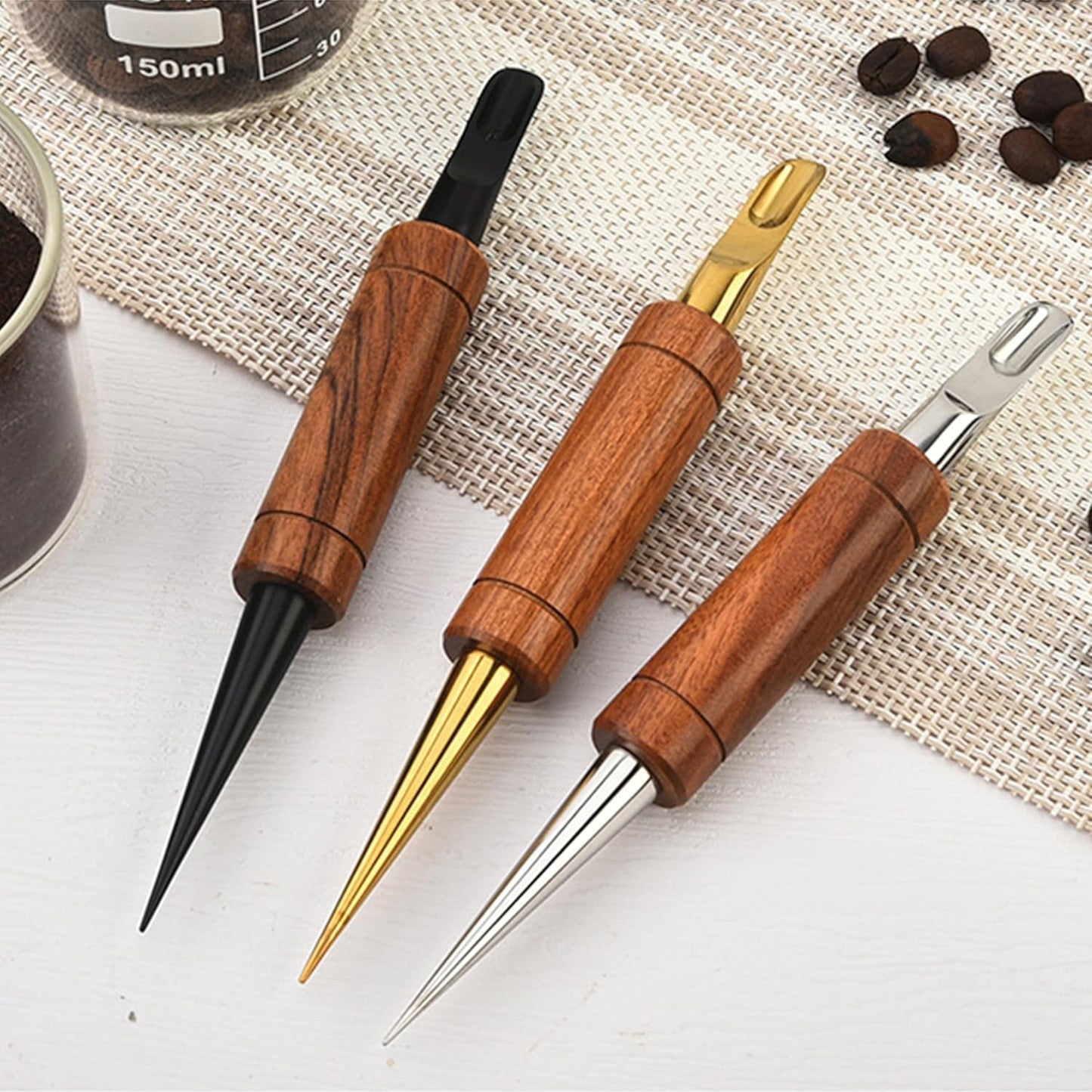 Coffee Art Pen Set for Baristas, Wooden Coffee Drawing Tool for Latte, Cappuccino, Macchiato, Espresso Milk Foam Design Pen, Premium Accessories Set with Coffee Brush and Stainless Steel Case (Silver)