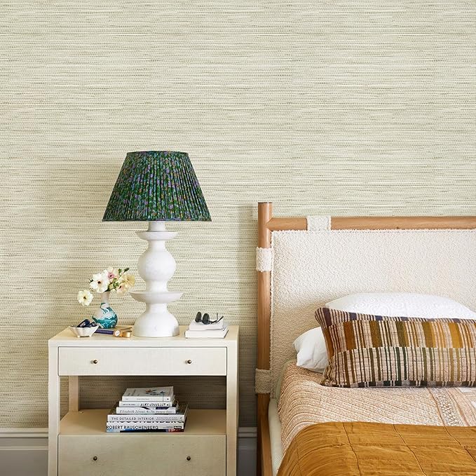 JiffDiff Grasscloth Wallpaper Peel and Stick, 17.3"x472" Cream Grassweave Stick - Image 2