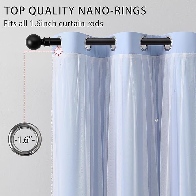XiDi Light Blue Curtains for Bedroom, Girls Room Blackout Curtains, Kids Room - Image 2
