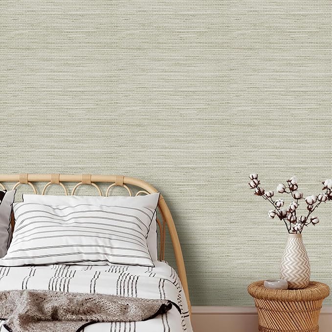 Rugreat Textured Grasscloth Wallpaper Peel and Stick 118inL 17.3inW Beige - Image 4