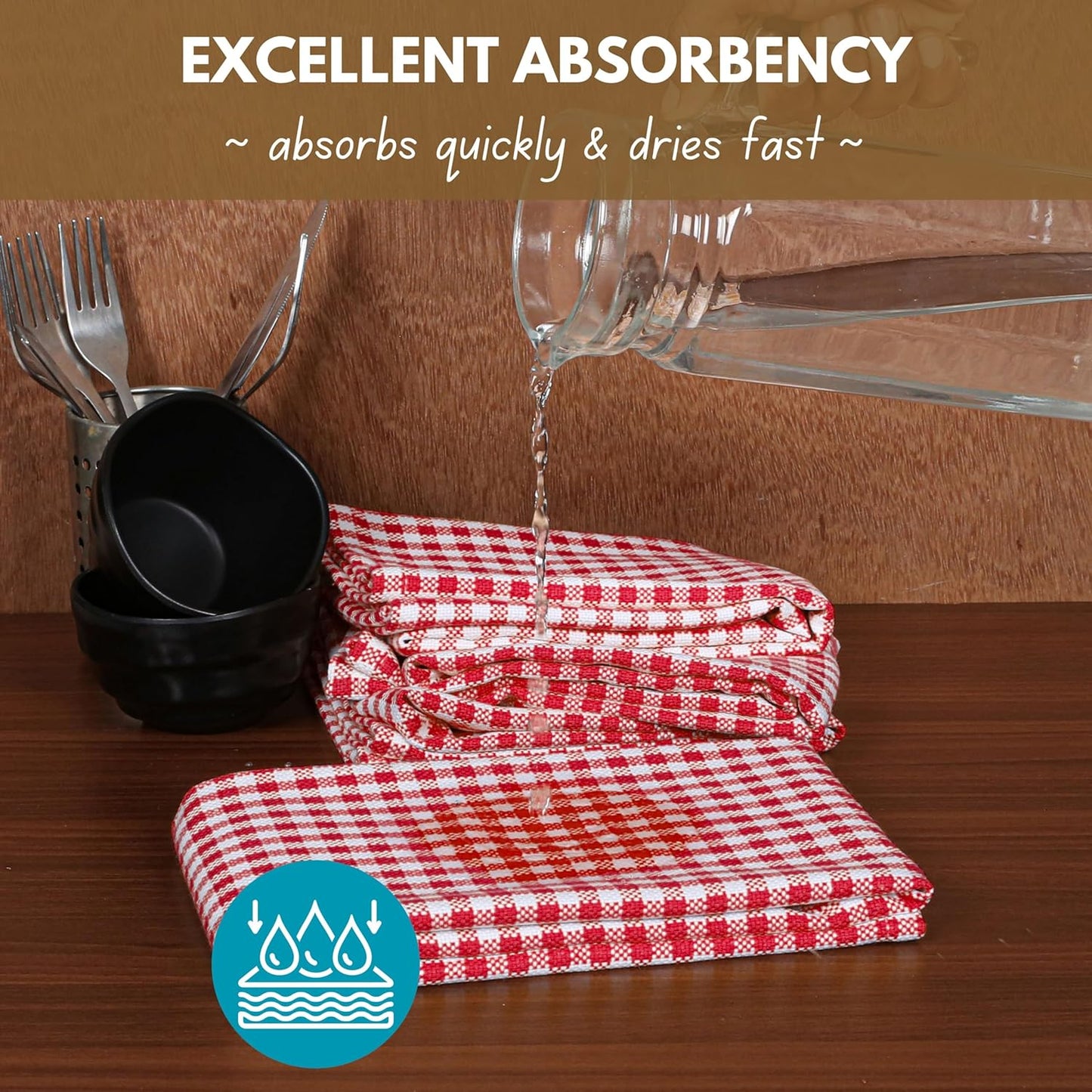 Native Fab 12 Pack Gingham Check Kitchen Towels 16"x26" - Mini Plaid Cotton Dish Towels Washable - Absorbent Tea Towel, Soft Hand Towel with Hanging Loop, Dish Cloth Set - Red White