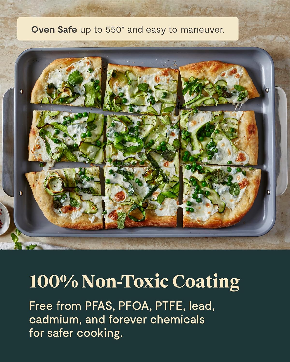 Caraway Non-Stick Ceramic Baking Sheet Trio - Naturally Slick Ceramic Coating - Non-Toxic, PTFE & PFOA Free - 18 x 13" Large, 15 x 10" Medium, & 9" x 13" Small - Slate