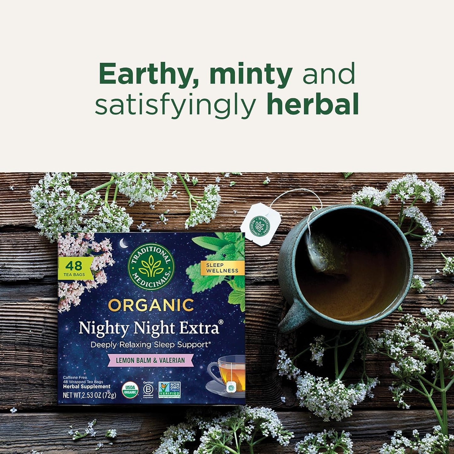 Traditional Medicinals Organic Nighty Night Extra Tea With Valerian Root for Relaxation, 48 Tea Bags