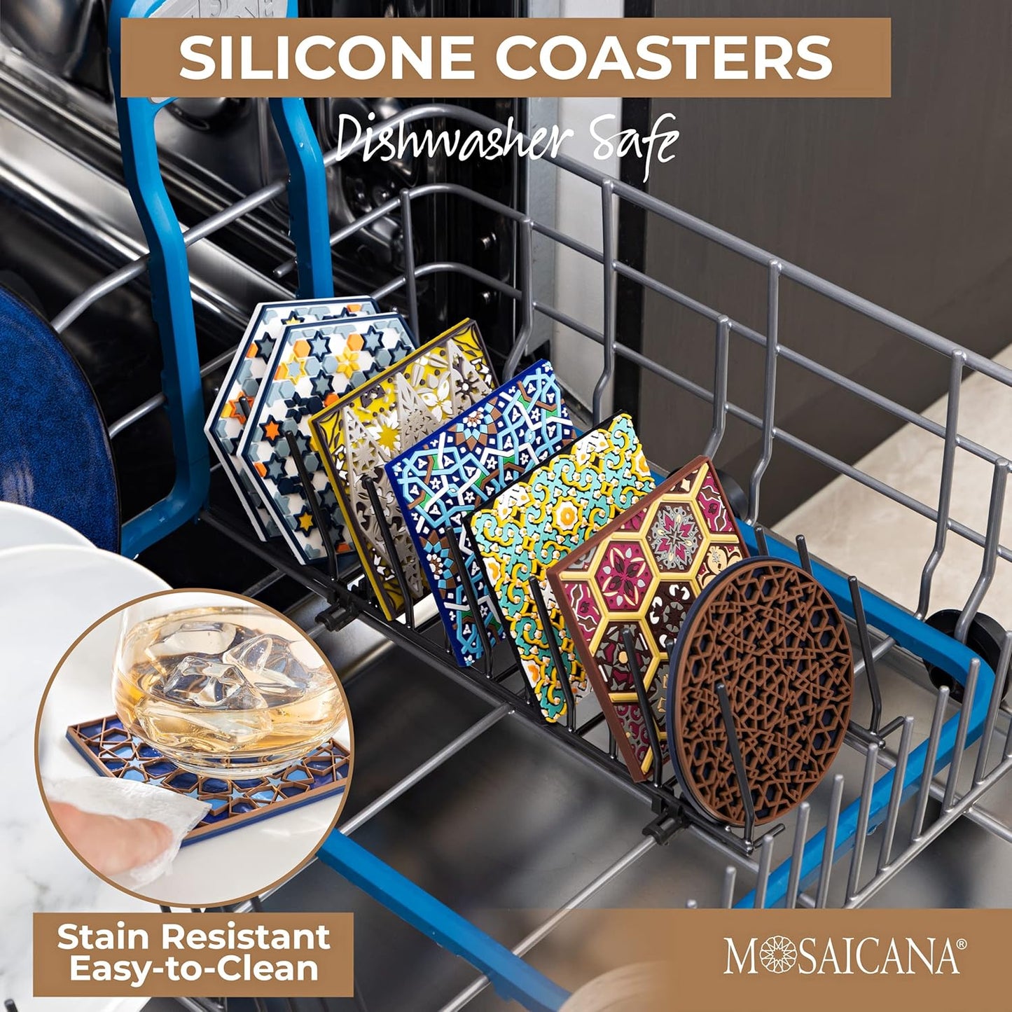 Silicone Coasters Set of 4, Protect Against Water Marks or Damage - Fit All Cups, 3.5" Inch Size, Colored Coasters (Combination)