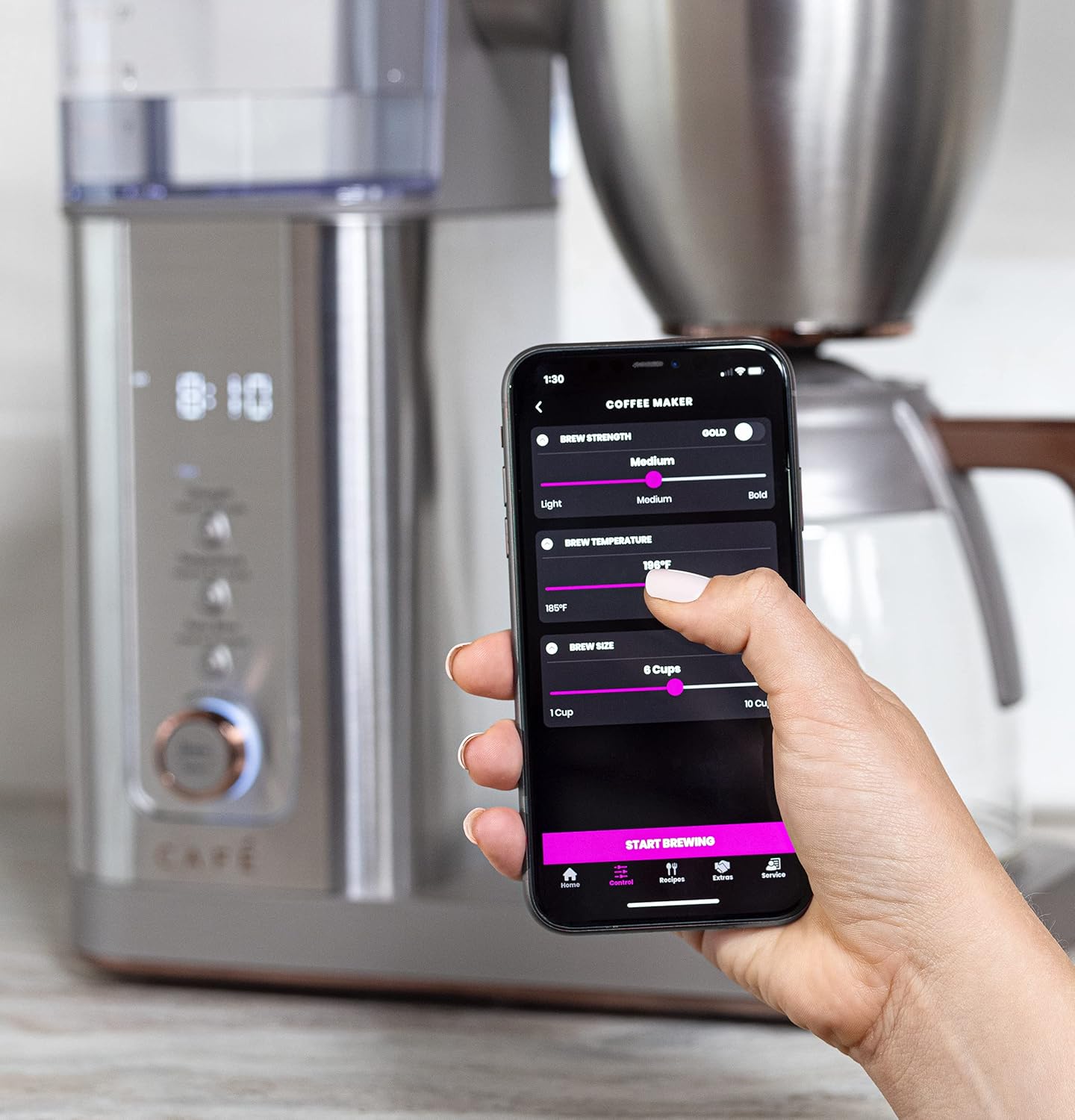 Café Specialty Drip Coffee Maker | 10-Cup Glass Carafe | WiFi Enabled Voice-to-Brew Technology | Smart Home Kitchen Essentials | SCA Certified, Barista-Quality Brew | Stainless Steel (Renewed)