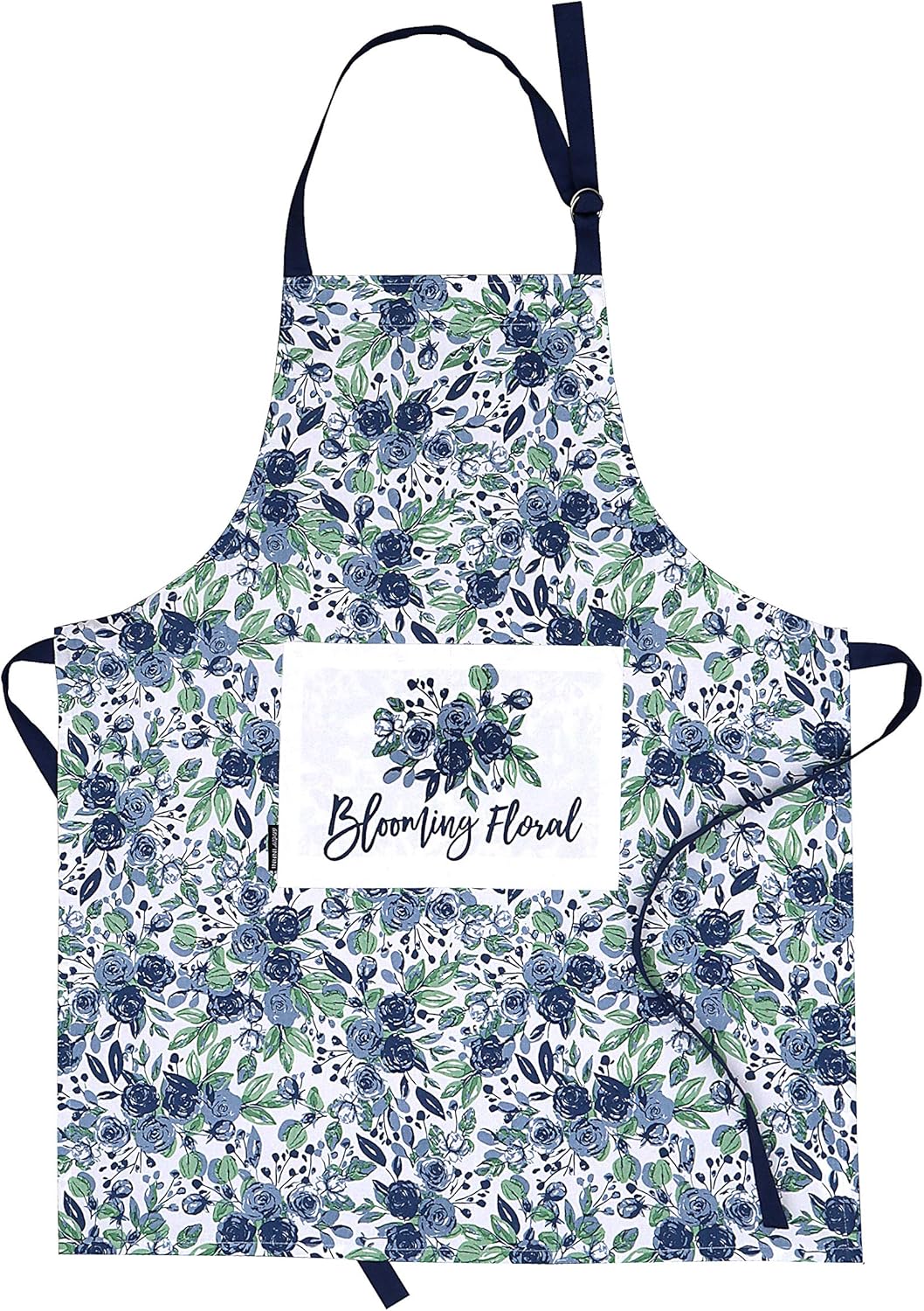 AMOUR INFINI Cotton Aprons for Women with Pocket, Adjustable Strap & Waist Ties - Washable Aprons for Baking, Cooking, Gardening (27.5 x 33 Inches - Blooming Floral)