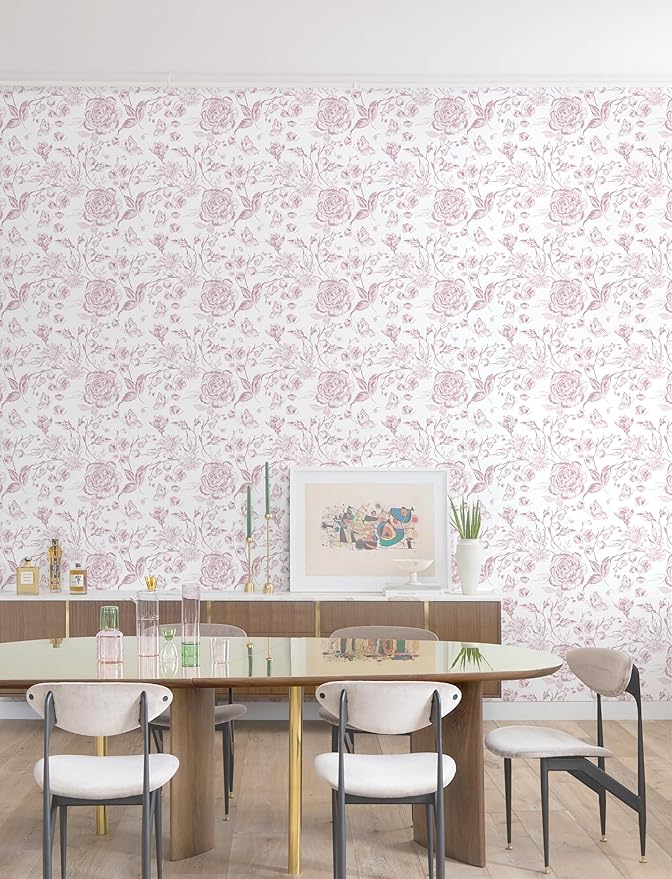 Yasinet Floral Peel and Stick Wallpaper Pink Floral Wallpaper Boho Pink Contact - Image 8