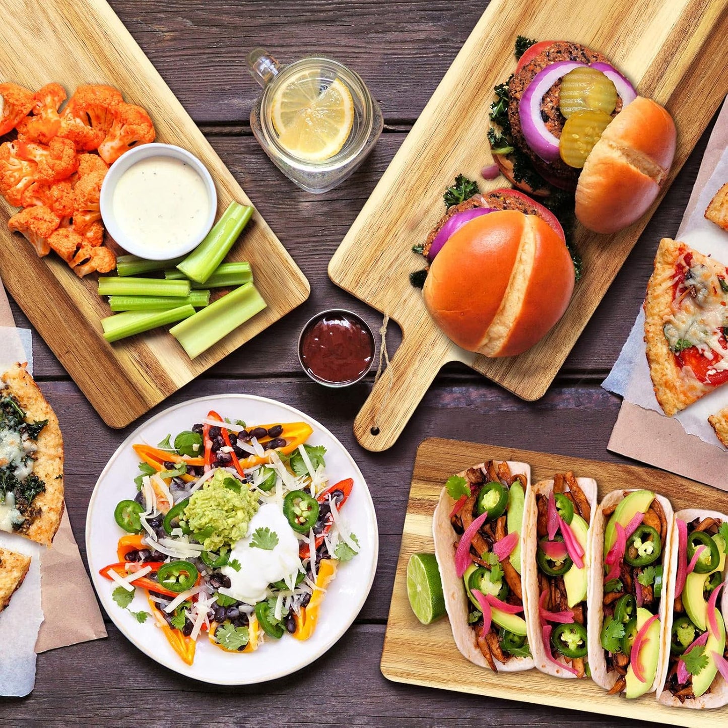 Patelai 12 Packs Wooden Cutting Board Set with Handles Large Kitchen Serving Plain Chopping Board Bulk Gifts for Mom for Vegetables Meat Pizza Cheese Fruit Bread(Acacia Wood,21.5 x 8.75 Inch)