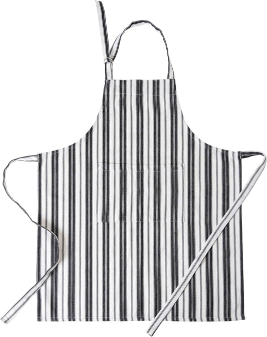 Cotton Professional Apron For Kitchen – 28 x 32 Inches – For Women & Men – Useful When Cooking, Baking, Gardening – Adjustable Strap Around Waist & Neck With Pockets Black Stripes