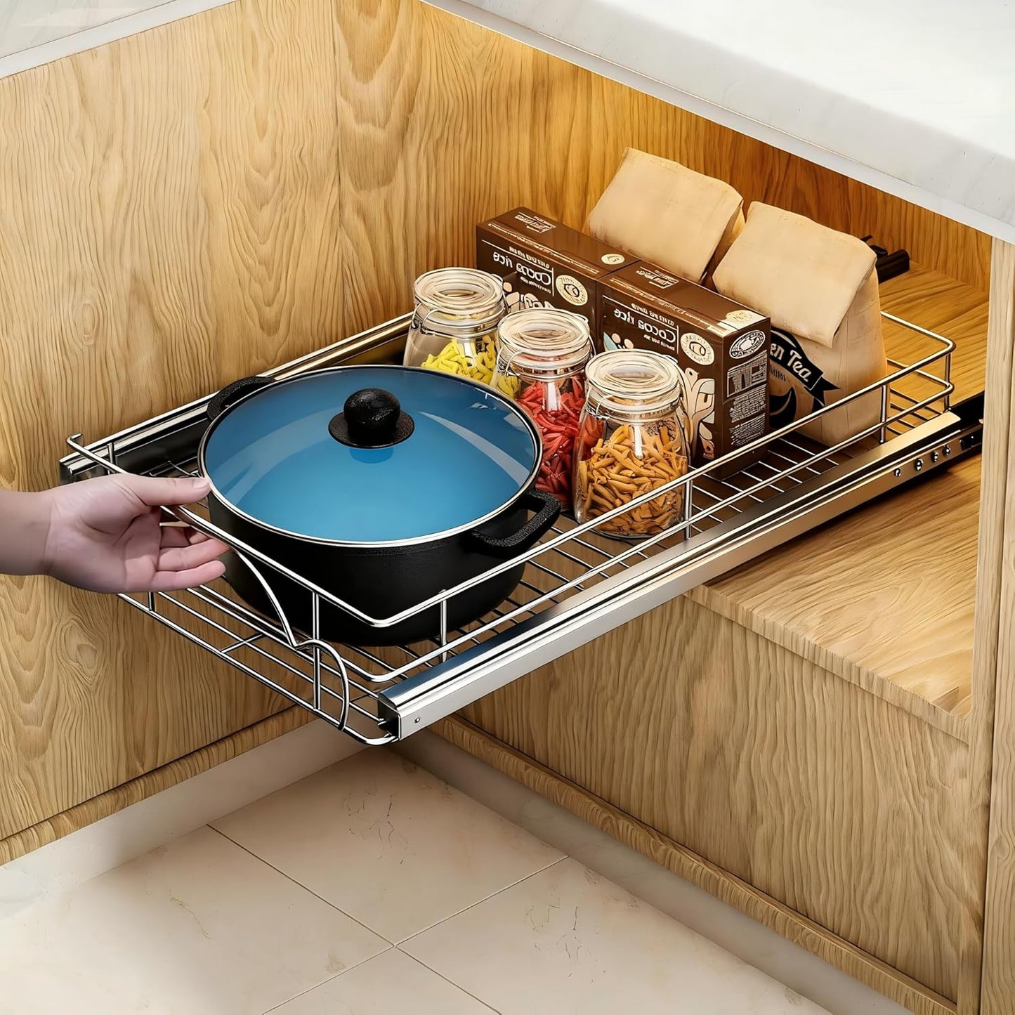 17" W*21" D Pull Out Cabinet Organizer, Home Shelf Organization, Heavy-Duty Pull Out Shelves for Cabinets, Slide Out Drawers Organizer for Kitchen, Pantry