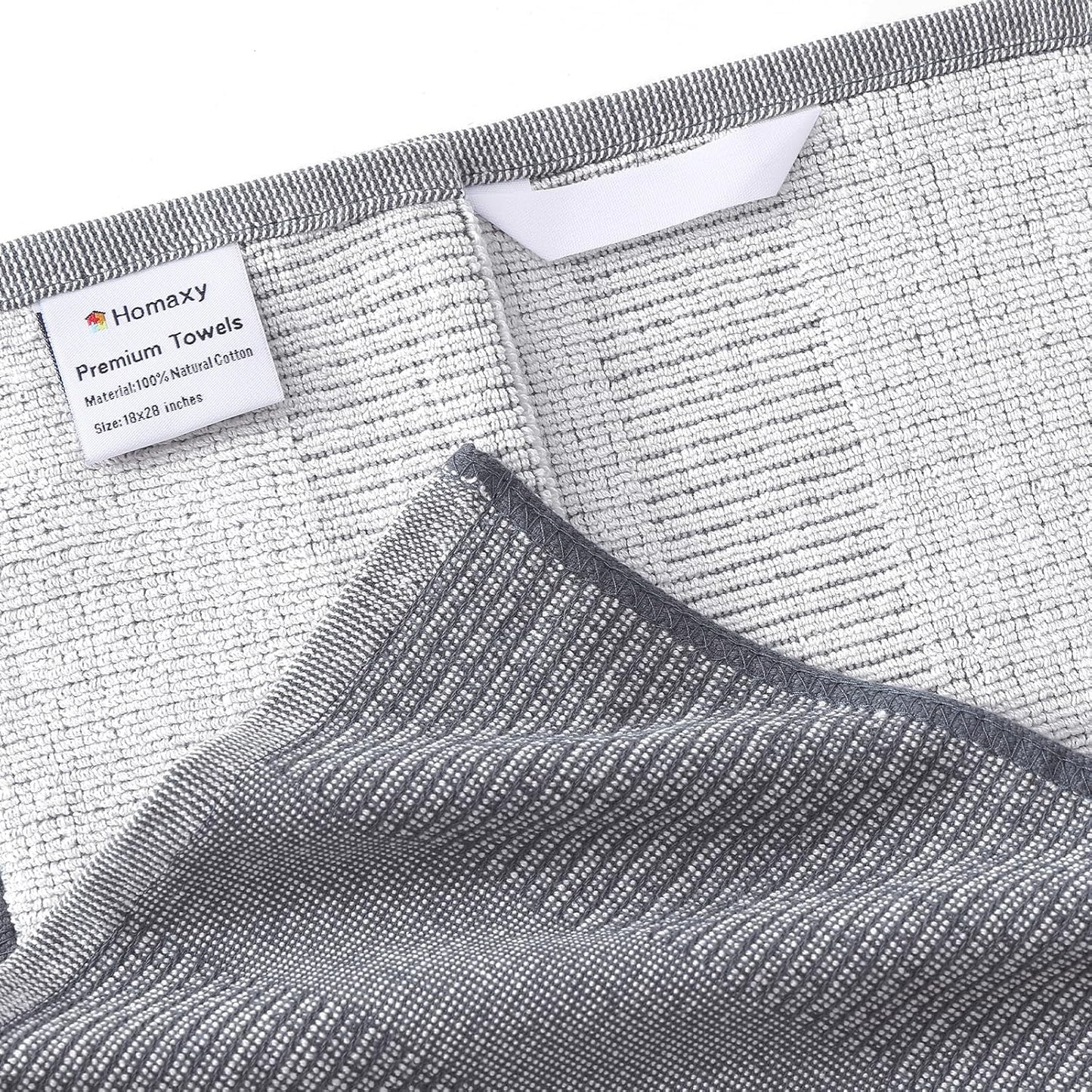 Homaxy Premium Kitchen Towels(18”x 28”, 6 Pack), Large Cotton Kitchen Hand Towels, Flat and Terry Dish Towels, 380 GSM Highly Absorbent Tea Towel Set with Hanging Loop, Grey/Red/Green