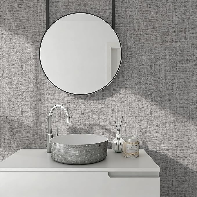 Guvana Grasscloth Peel and Stick Wallpaper Grey Textured Contact Paper Modern - Image 4