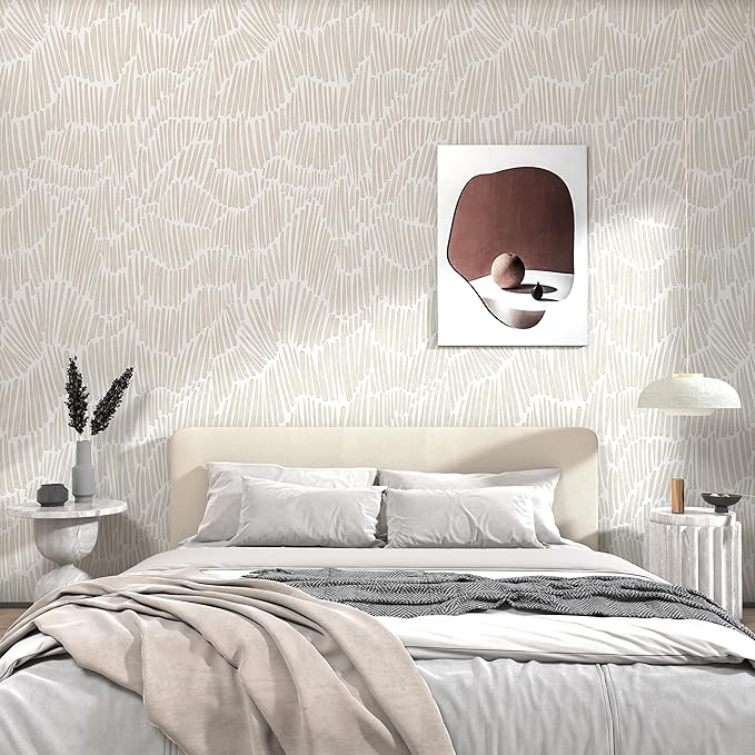 Theper Beige Striped Wall Paper Peel and Stick Wallpaper Modern 17.3"×787" Boho - Image 4