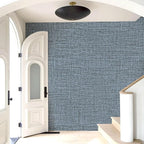 Amiya Grasscloth Wallpaper Blue Peel and Stick Faux Fabric Linen Contact Paper - Image 9