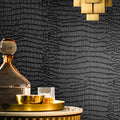 Fititem Black Peel and Stick Wallpaper 118inL 17.3inW Modern Black Crocodile by Fititem__FitYourHome