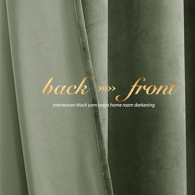 NICETOWN Sage Green Velvet Curtains 72 inches Long 2 Panels - Image 5