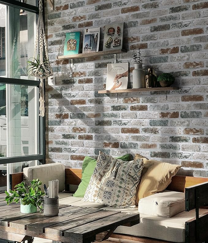 Guvana 17.3"×118" Brick Wallpaper Red/Blue/Grey Brick Peel and Stick Wallpaper - Image 4