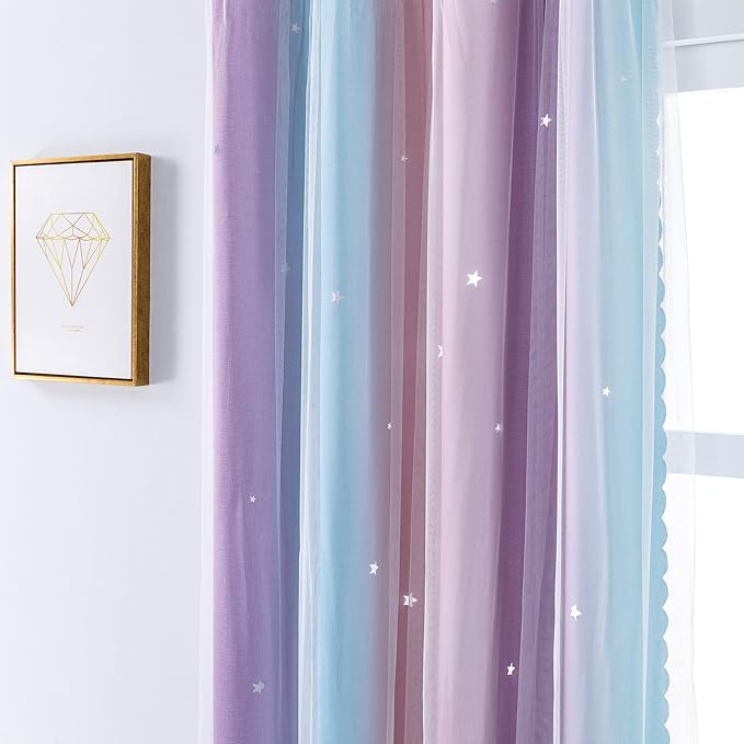 XiDi Curtains for Bedroom Decor, Rainbow Pink Purple/62/79 - Image 2