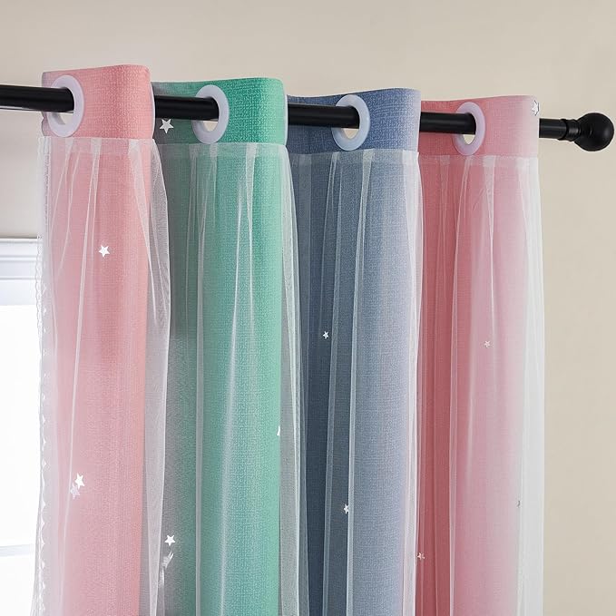 XiDi Curtains for Bedroom Decor, Rainbow Pinkgreen grey34/90 - Image 2