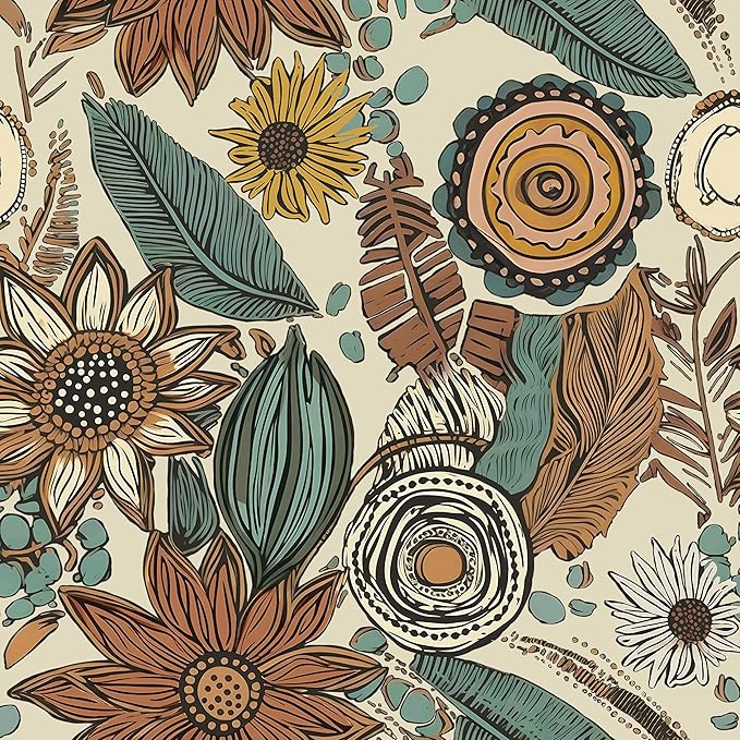 Boho Wallpaper Peel and Stick, Vintage Floral Contact Paper 17.5" x 118" by Laatse