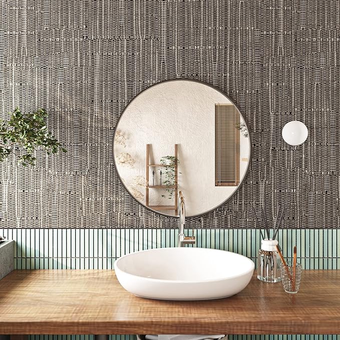FunStick 24"x394" Grasscloth Wallpaper Textured Woven Taupe Brown Grass Cloth - Image 3