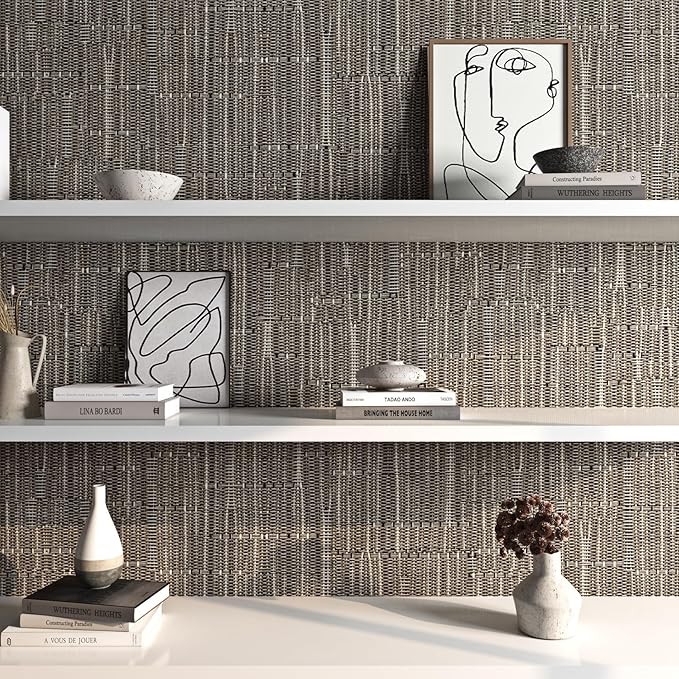 FunStick 15.8"x240" Grasscloth Peel and Stick Wallpaper Textured Taupe Brown - Image 6
