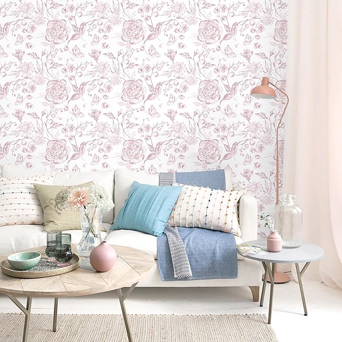 Yasinet Floral Peel and Stick Wallpaper Pink Floral Wallpaper Boho Pink Contact - Image 2