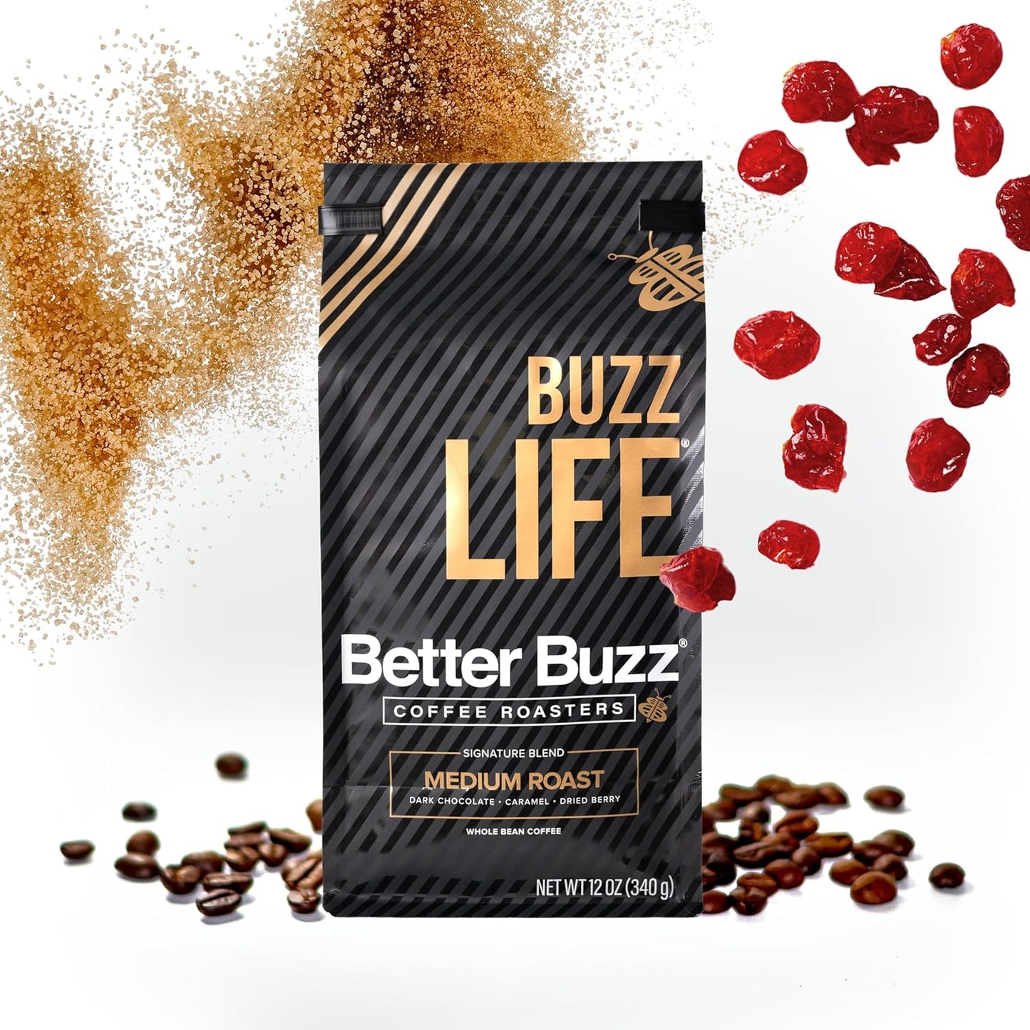 Better Buzz Life Blend (Buzz Life) Whole Bean Coffee Medium Roast, 12 Ounce (Pack of 1), Small Batch Roasted Arabica Coffee Beans, Dark Chocolate Notes