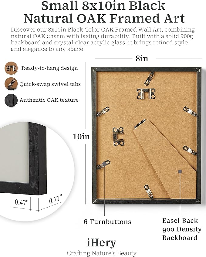 iHery Premium Small Natural Black OAK Wood 8x10in Trendy Framed Wall Art - Image 3
